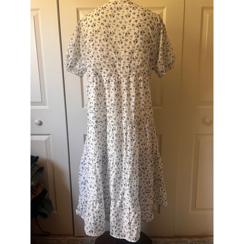 Cottagecore White Floral Tiered Midi Dress Coquette Babydoll Romantic - Picture 2 of 3